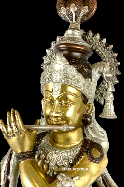 Buy Big Size Of Krishna Statue in brass with Intricately Designed | 35 inch Height nikuressence