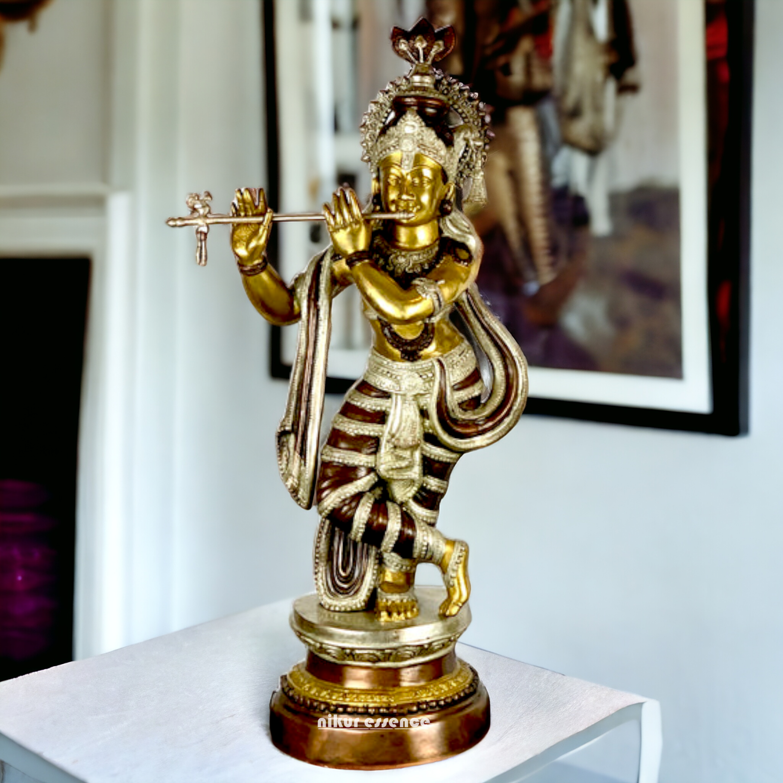 Buy Big Size Of Krishna Statue in brass with Intricately Designed | 35 inch Height nikuressence