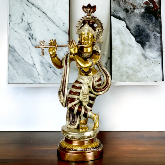 Buy Big Size Of Krishna Statue in brass with Intricately Designed | 35 inch Height nikuressence