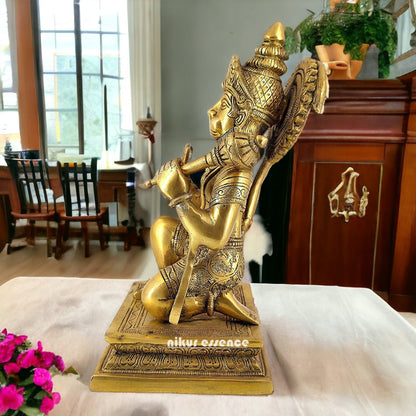 Solid Brass Hanuman Sitting Blessing with Gada Idol - 10 inches Nikuressence