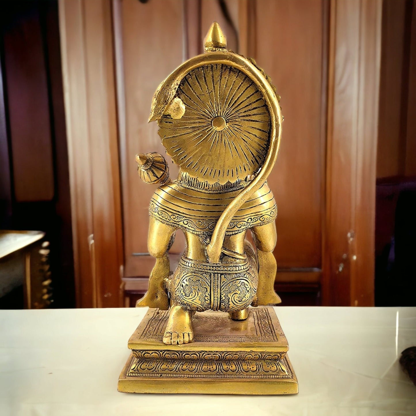 Solid Brass Hanuman Sitting Blessing with Gada Idol - 10 inches Nikuressence