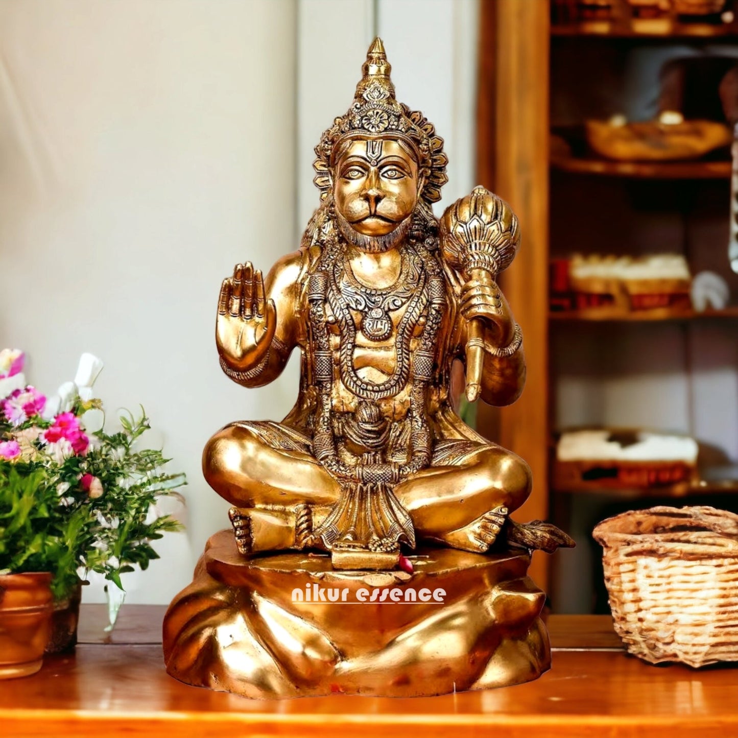 Buy Hanuman Sitting Blessing with Gada Brass idol - 19 inches Nikuressence