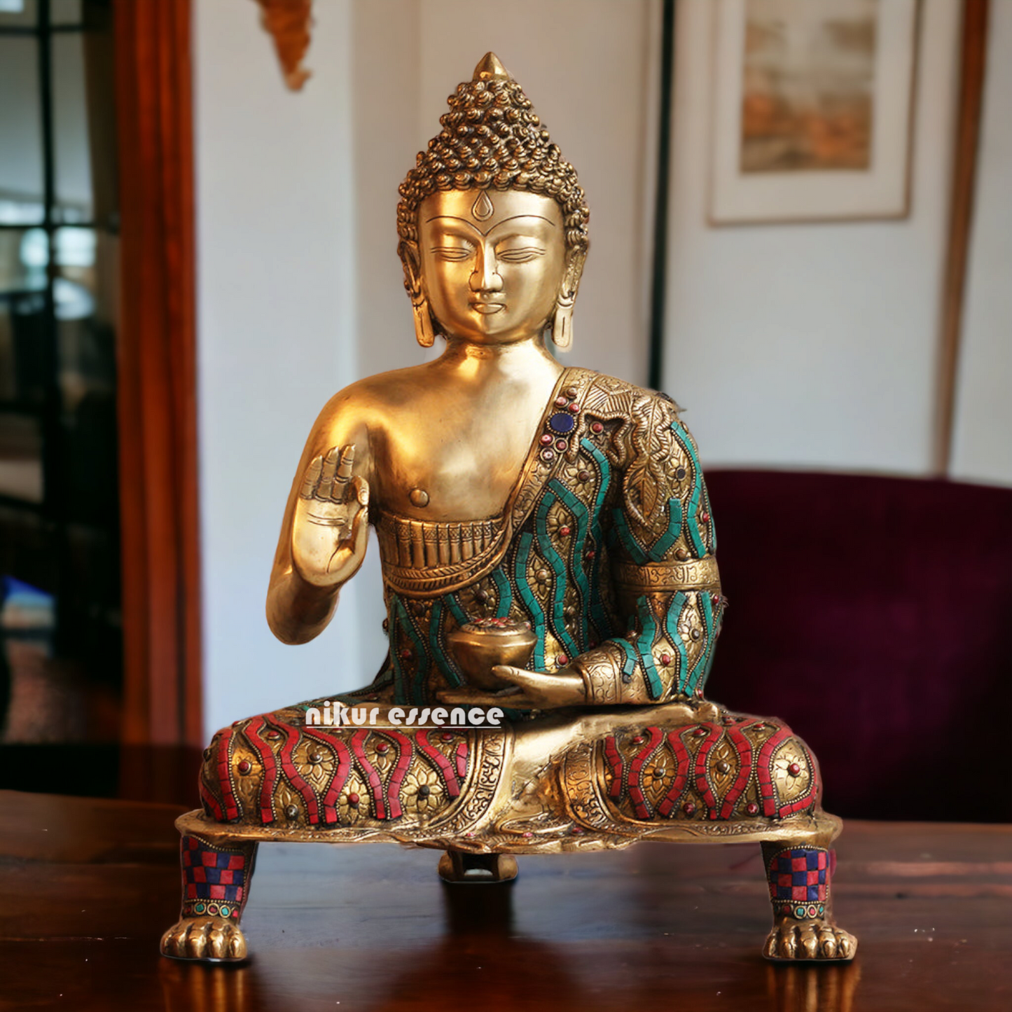 Buy Brass Buddha Blessing Idol with Stone Work - 20 inches Nikuressence