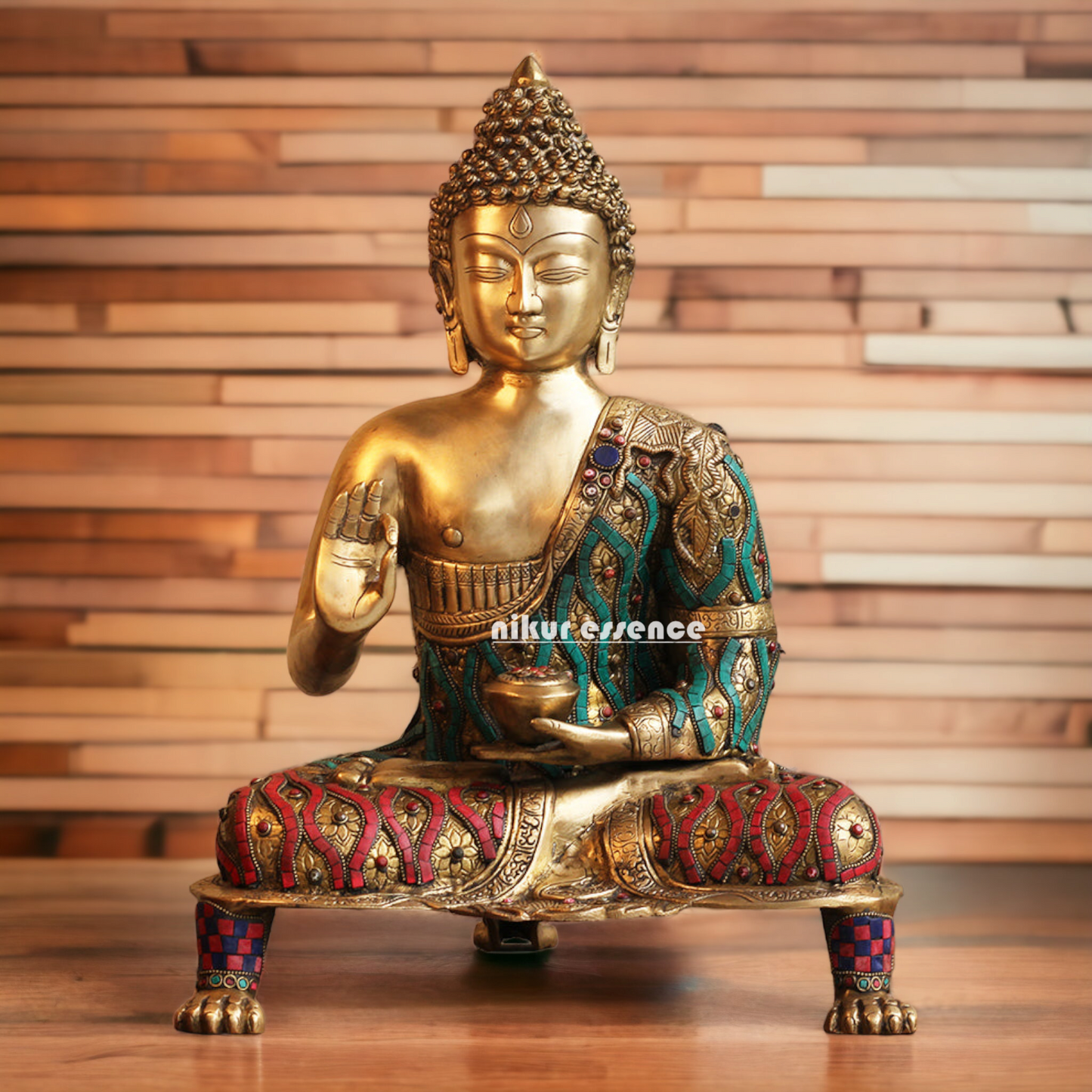 Buy Brass Buddha Blessing Idol with Stone Work - 20 inches Nikuressence