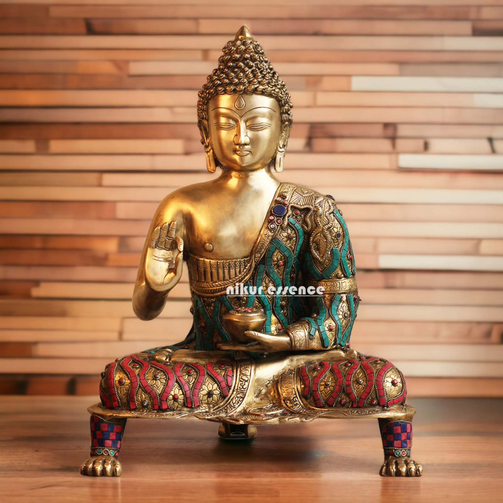 Buy Brass Buddha Blessing Idol with Stone Work - 20 inches Nikuressence