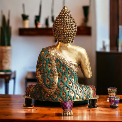 Buy Brass Buddha Blessing Idol with Stone Work - 20 inches Nikuressence