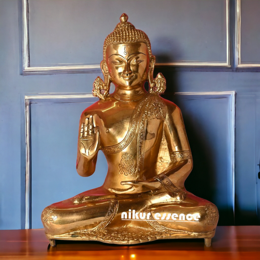 Solid Brass Buddha Sitting with Blessing Idol - 12.5 inches Nikuressence