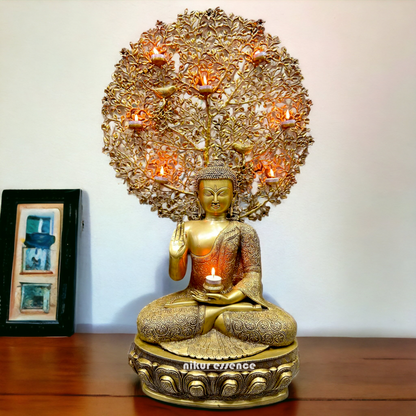 Shop Brass Buddha Blessing Sitting with Tree Idol - 36 inches Nikuressence