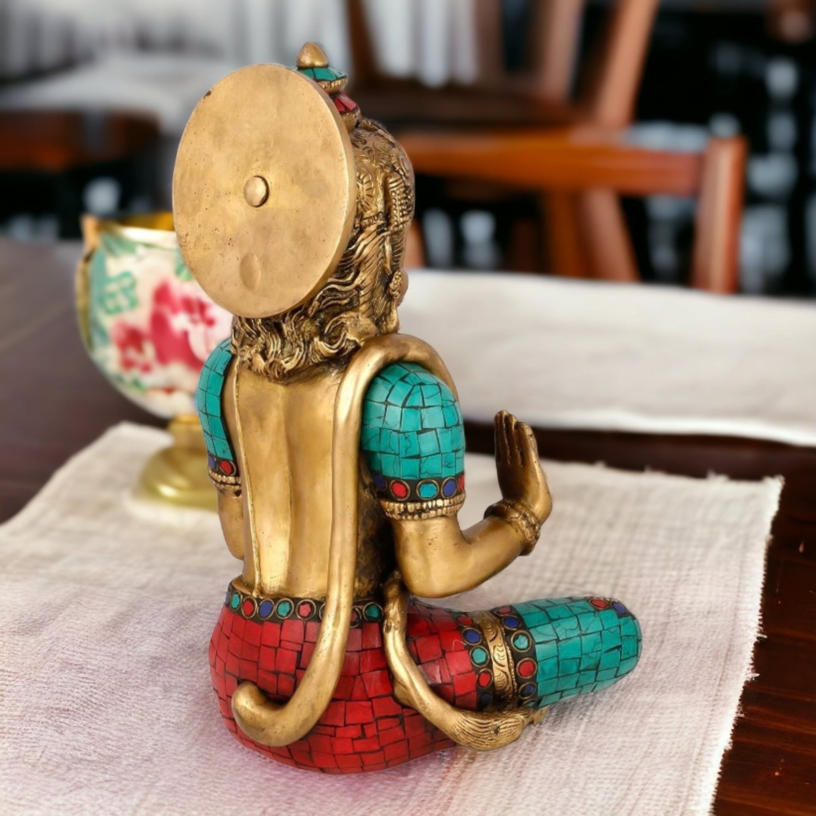 Brass Hanuman Sitting idol with Stone Work - 7.087 inches Nikuressence