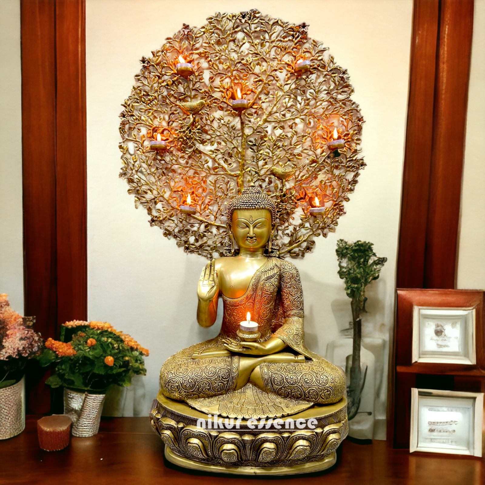 Shop Brass Buddha Blessing Sitting with Tree Idol - 36 inches Nikuressence