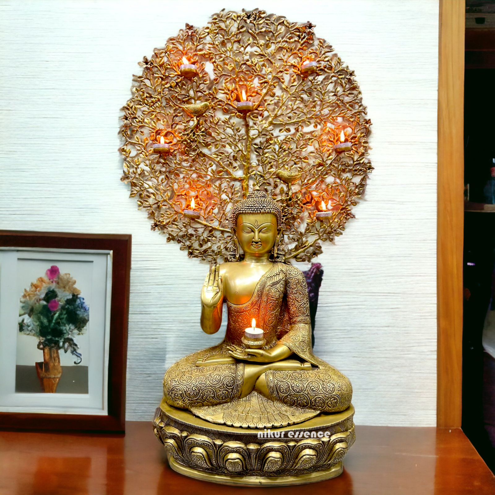 Shop Brass Buddha Blessing Sitting with Tree Idol - 36 inches Nikuressence