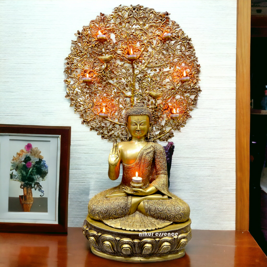 Shop Brass Buddha Blessing Sitting with Tree Idol - 36 inches Nikuressence
