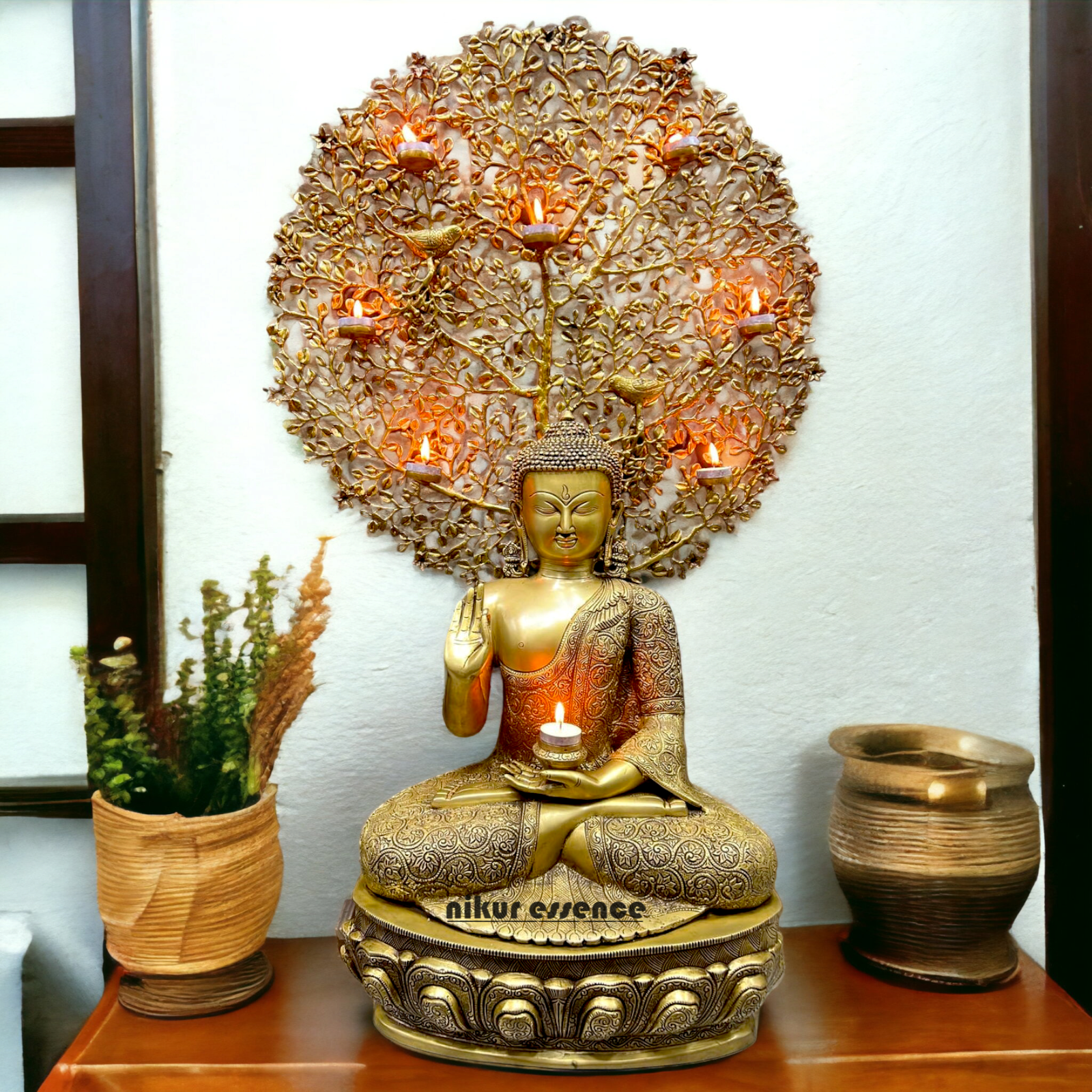 Shop Brass Buddha Blessing Sitting with Tree Idol - 36 inches Nikuressence
