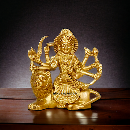 Buy Brass Durga Maa Sitting on Lion Idol - 4.25 inches Nikuressence