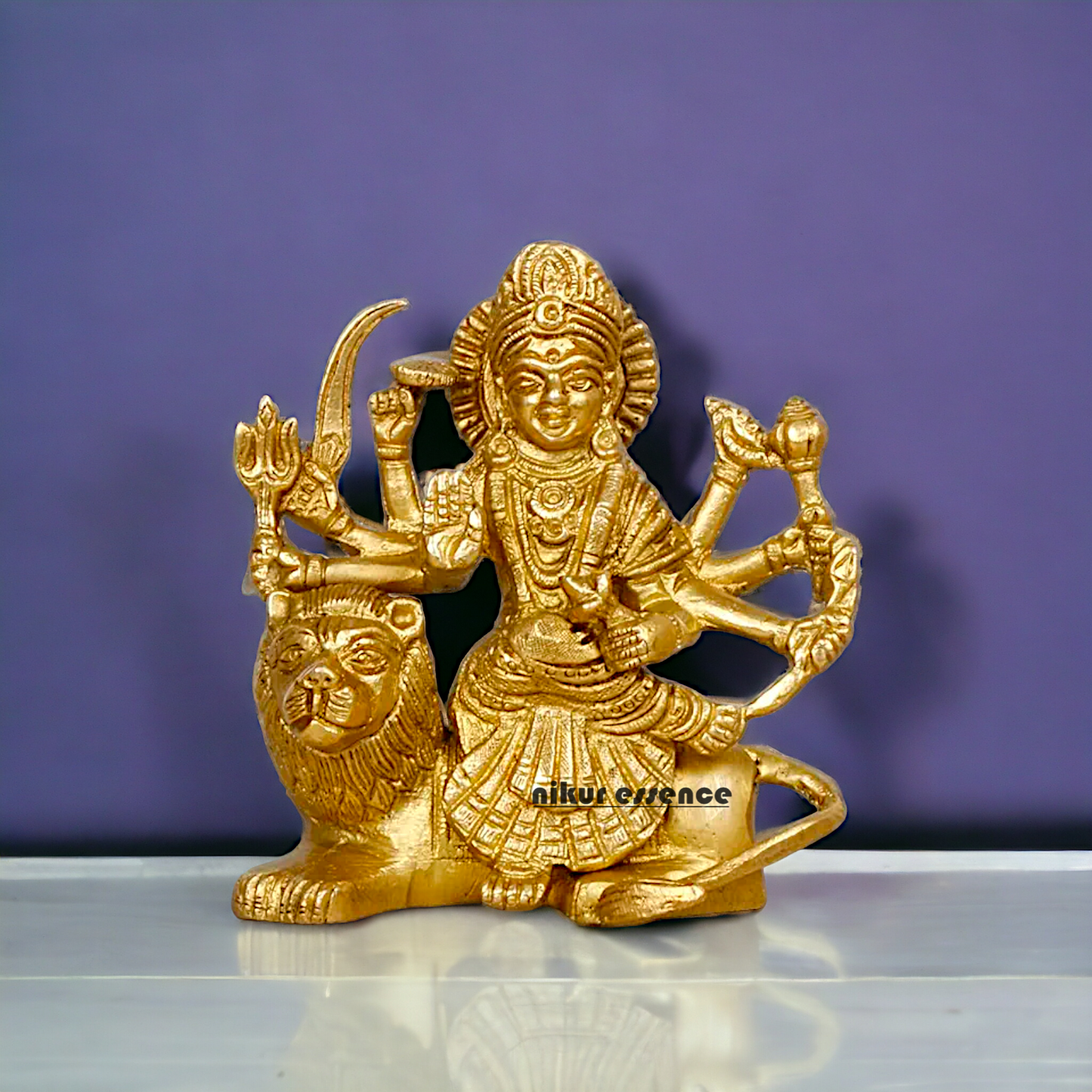 Buy Brass Durga Maa Sitting on Lion Idol - 4.25 inches Nikuressence