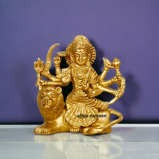 Buy Brass Durga Maa Sitting on Lion Idol - 4.25 inches Nikuressence