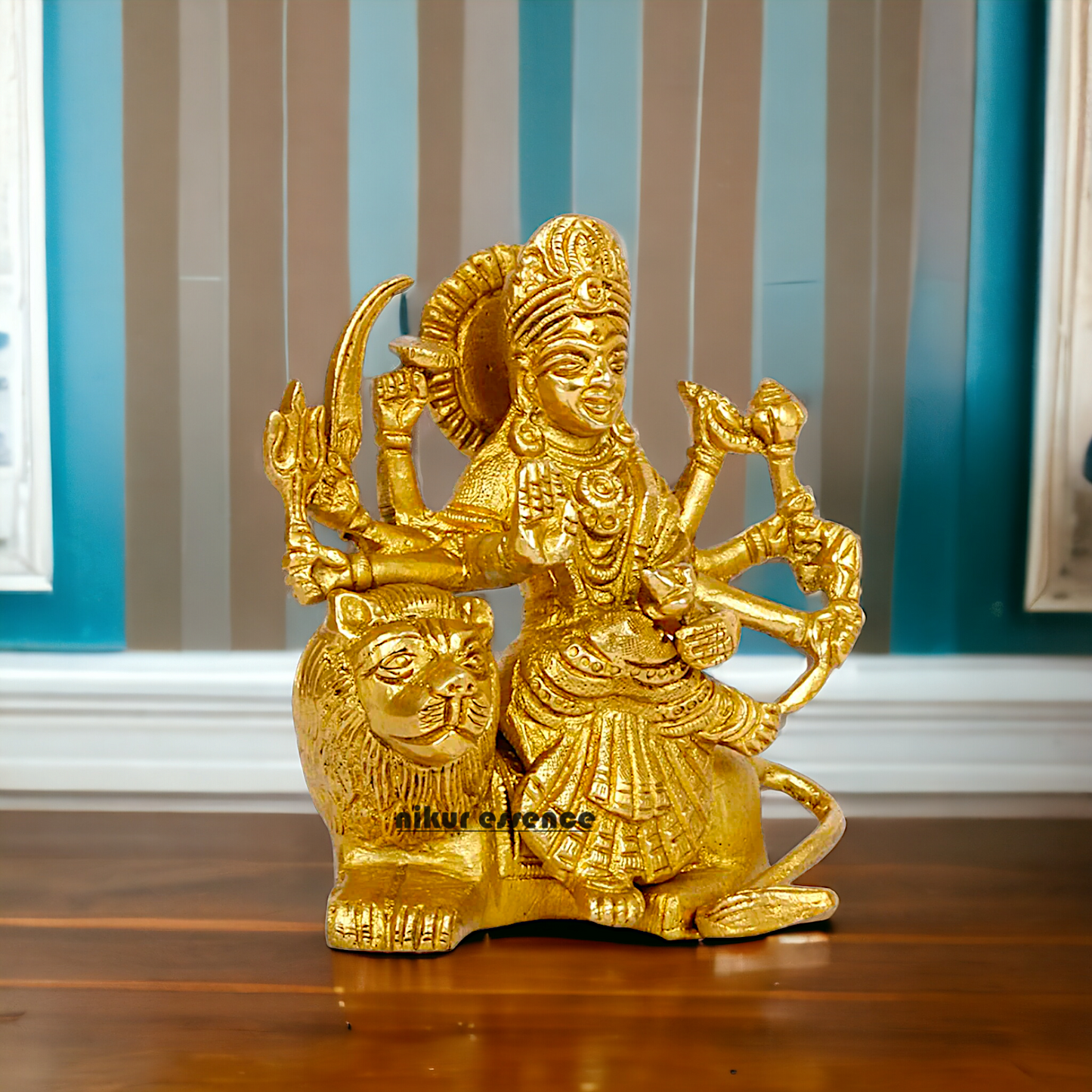 Buy Brass Durga Maa Sitting on Lion Idol - 4.25 inches Nikuressence