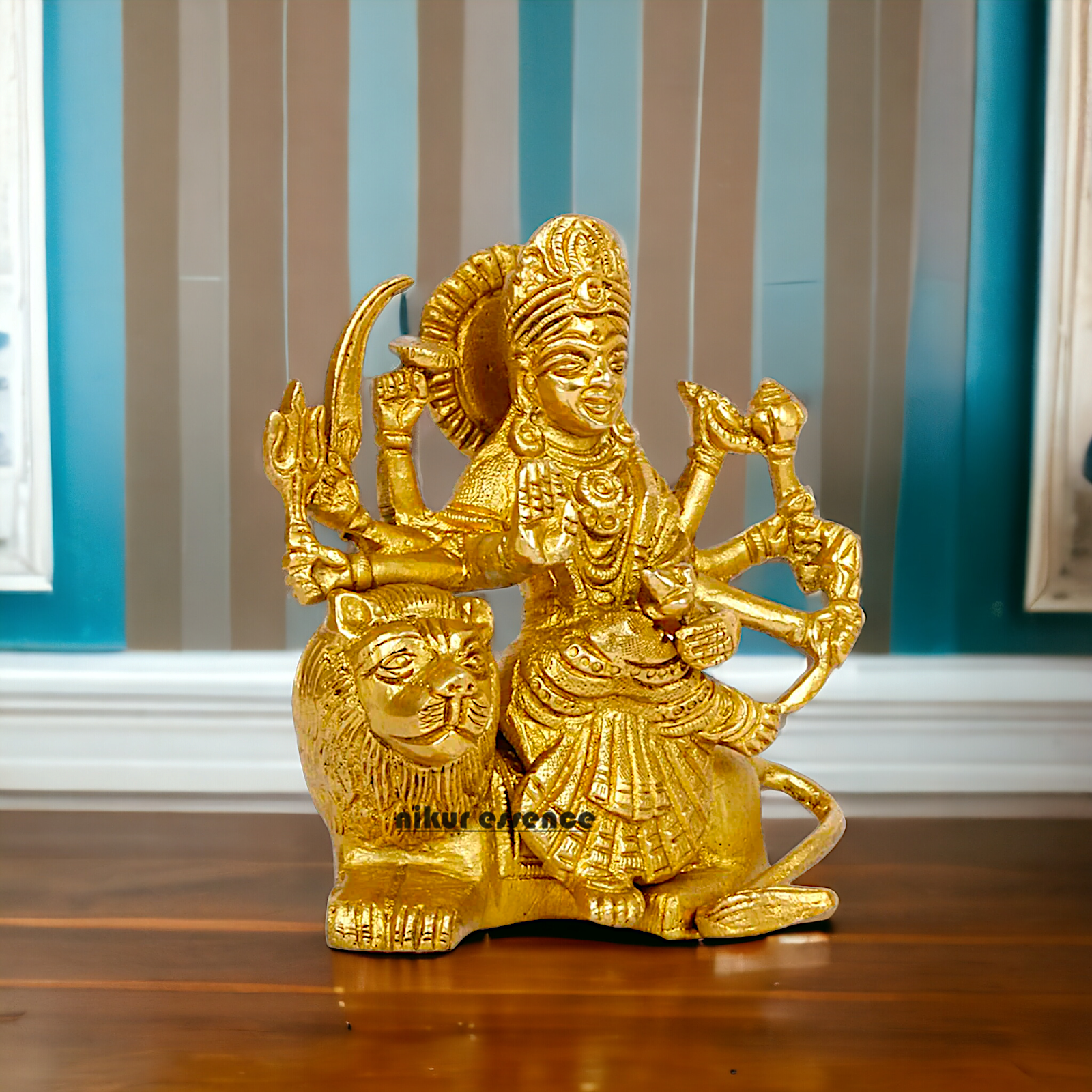 Buy Brass Durga Maa Sitting on Lion Idol - 4.25 inches Nikuressence
