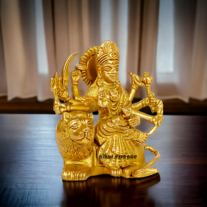 Buy Brass Durga Maa Sitting on Lion Idol - 4.25 inches Nikuressence