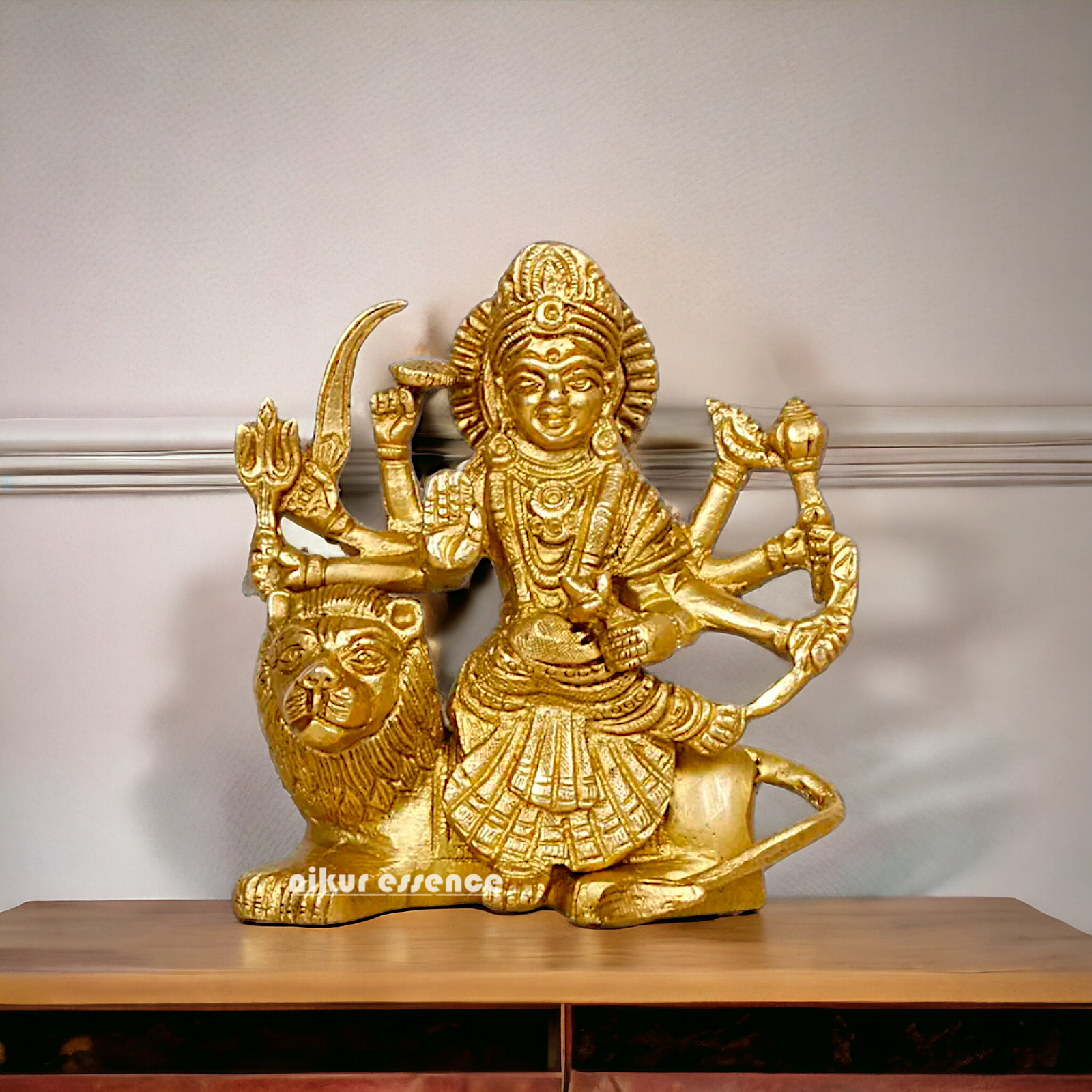Buy Brass Durga Maa Sitting on Lion Idol - 4.25 inches Nikuressence