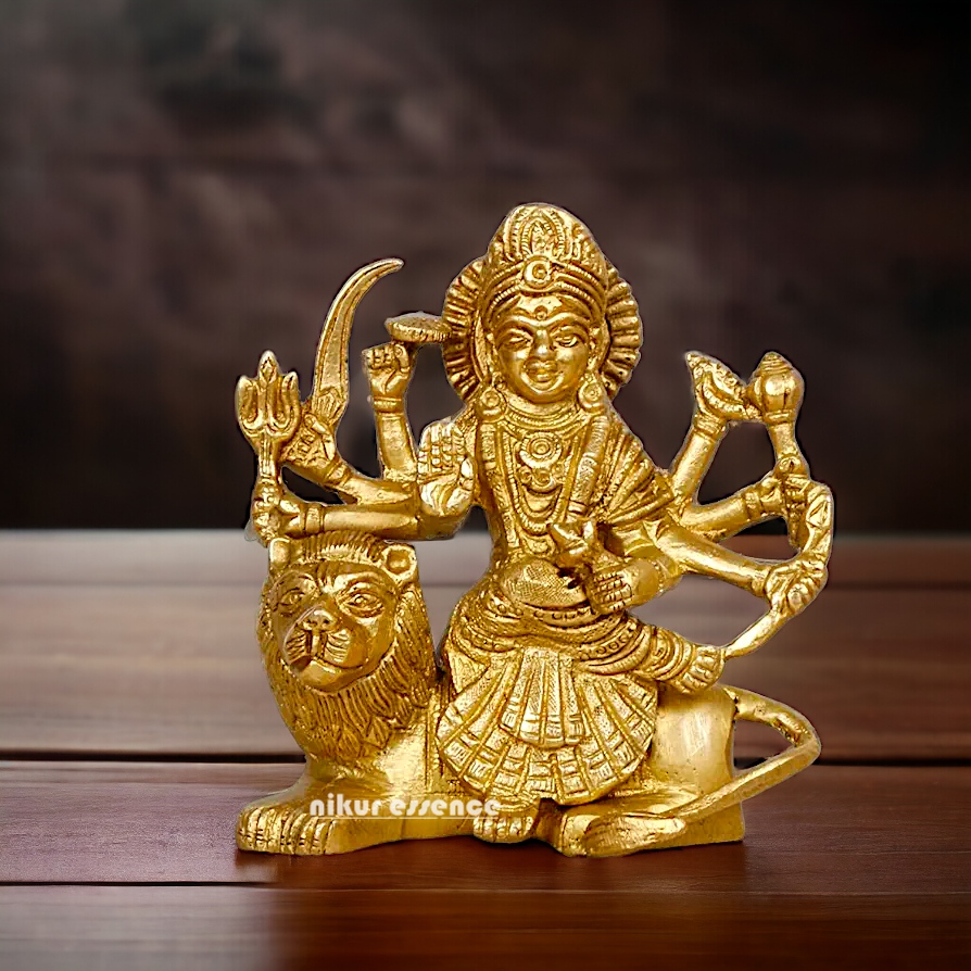 Buy Brass Durga Maa Sitting on Lion Idol - 4.25 inches Nikuressence