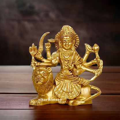 Buy Brass Durga Maa Sitting on Lion Idol - 4.25 inches Nikuressence
