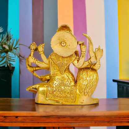 Buy Brass Durga Maa Sitting on Lion Idol - 4.25 inches Nikuressence