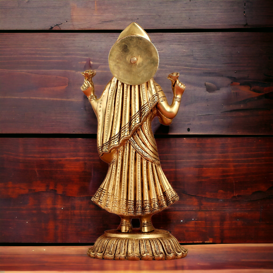 Goddess Lakshmi Standing Brass Idol - 17.5 inches Nikuressence