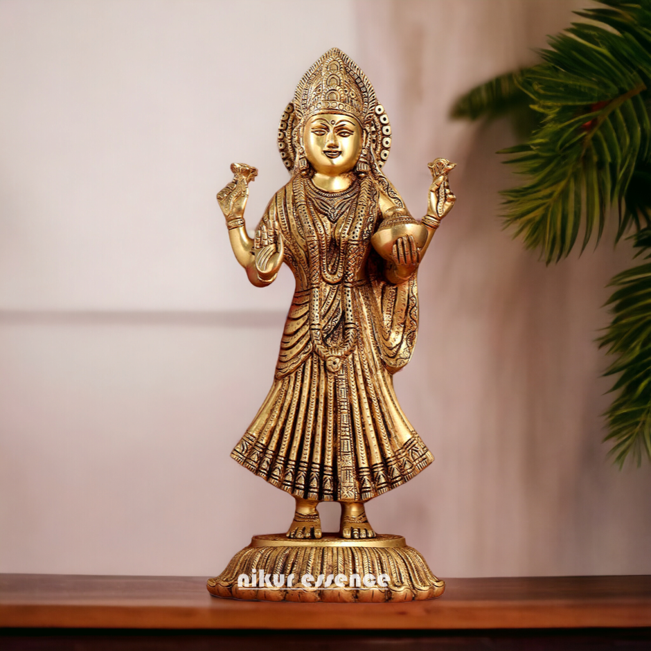 Goddess Lakshmi Standing Brass Idol - 17.5 inches Nikuressence