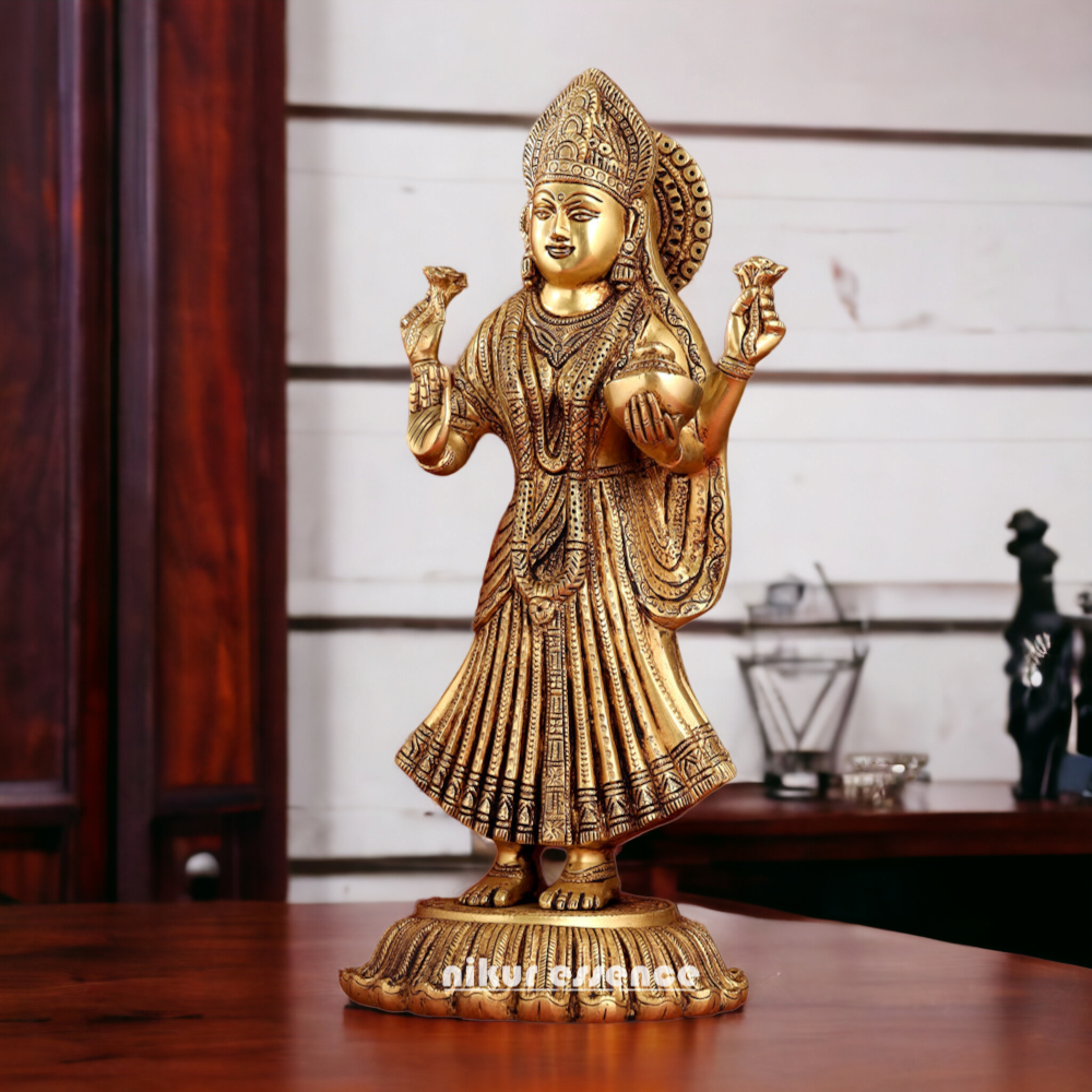 Goddess Lakshmi Standing Brass Idol - 17.5 inches Nikuressence