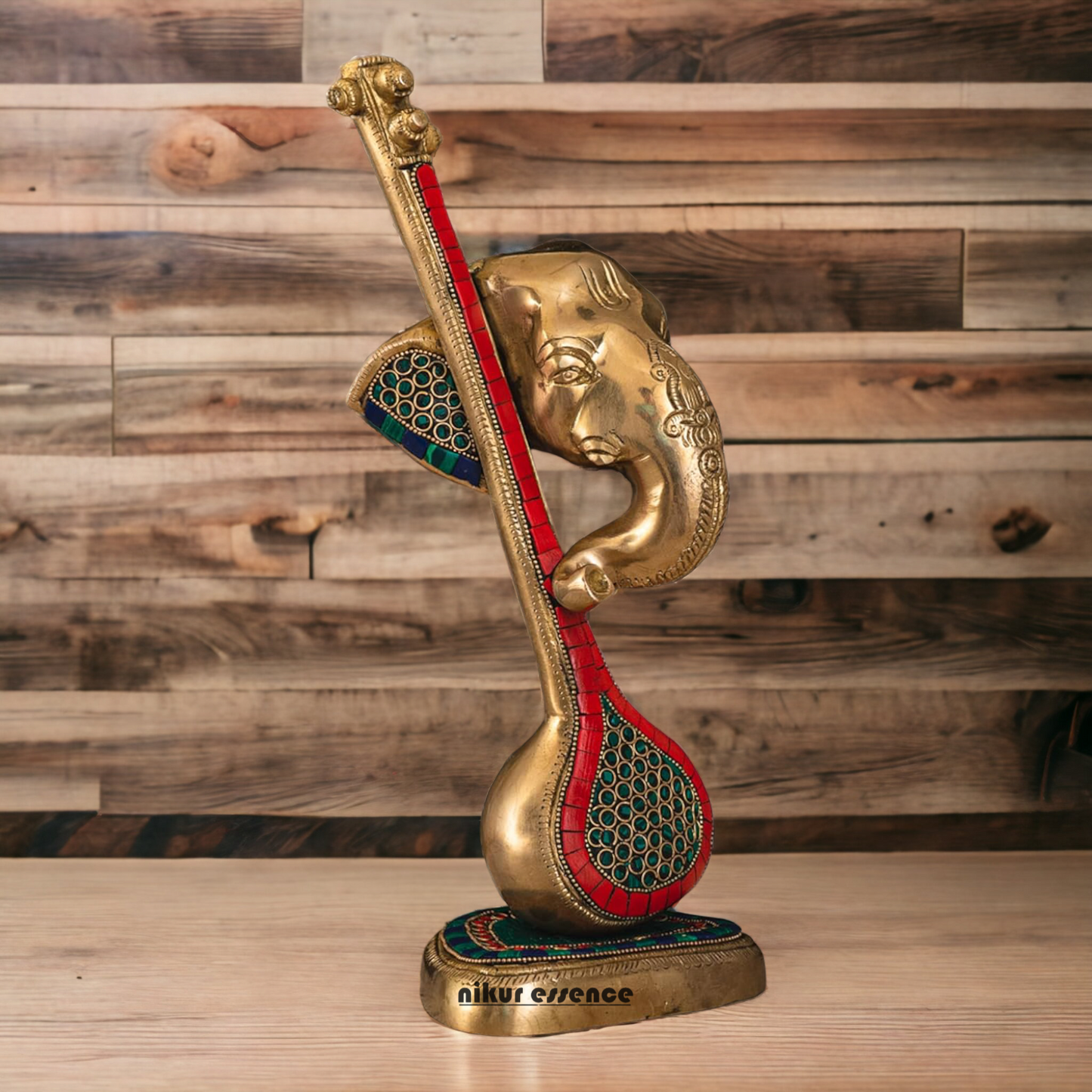Shop Ganesh Face with Veena Brass Idol Stone Work - 11.5 inches Nikuressence