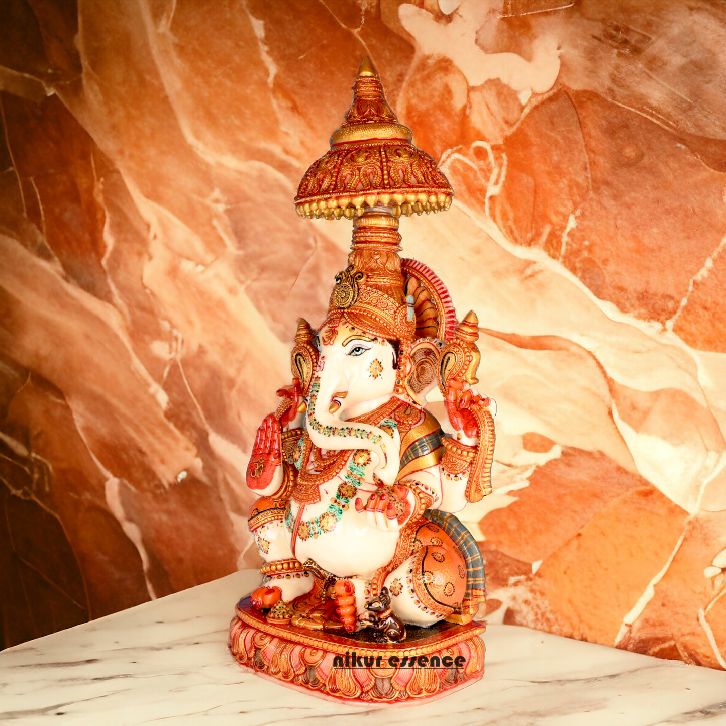 Shop Marble Ganesh Sitting Idol - 9 inches Nikuressence
