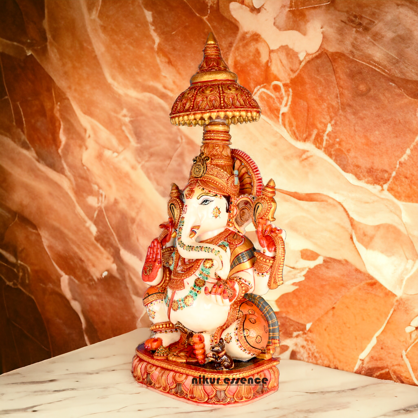 Shop Marble Ganesh Sitting Idol - 9 inches Nikuressence