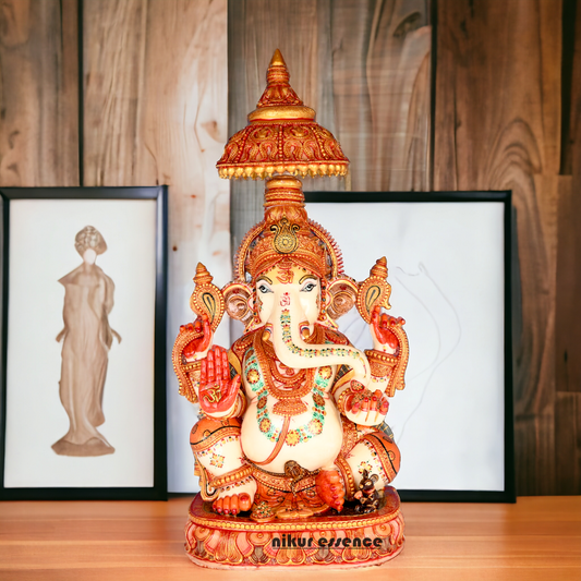 Shop Marble Ganesh Sitting Idol - 9 inches Nikuressence