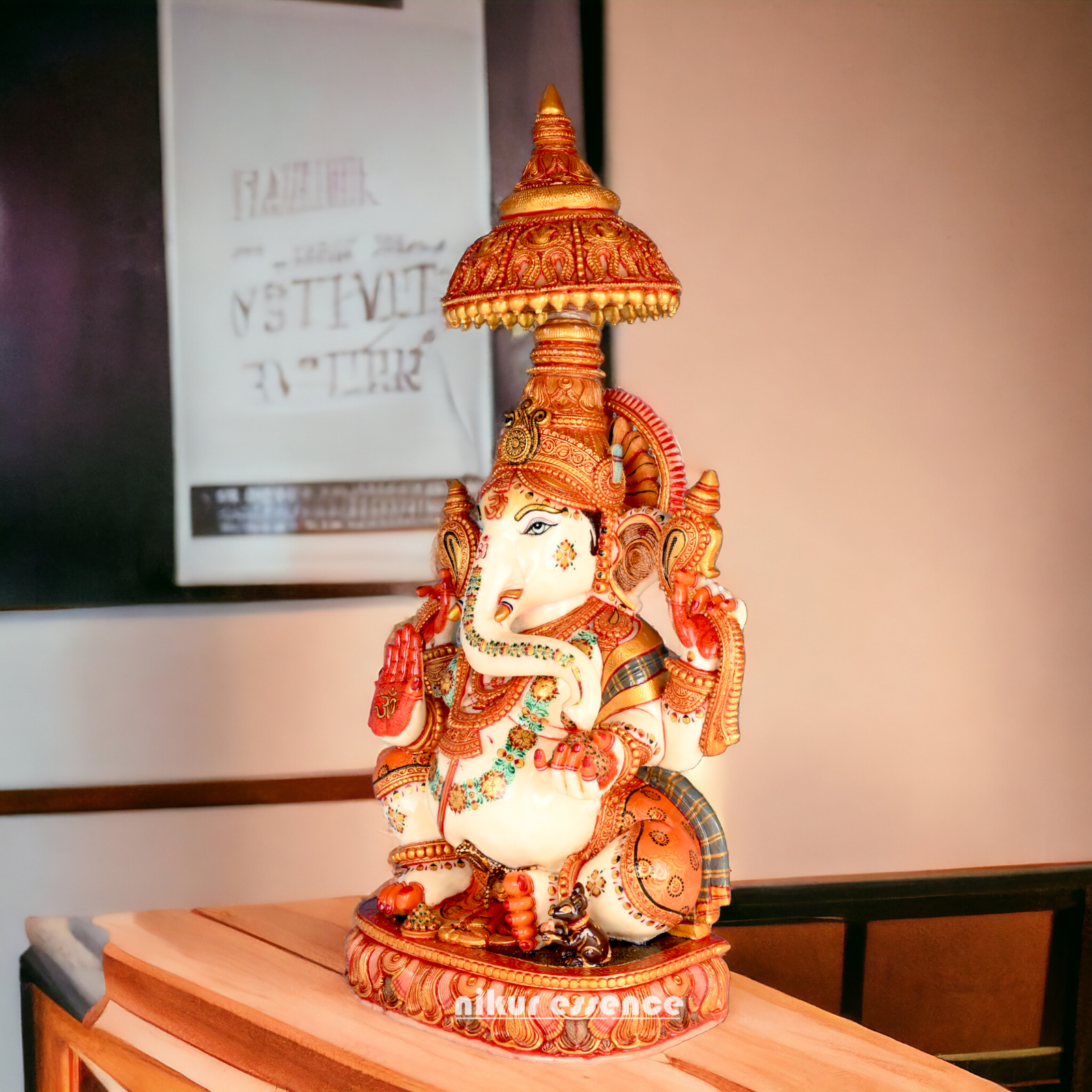 Shop Marble Ganesh Sitting Idol - 9 inches Nikuressence