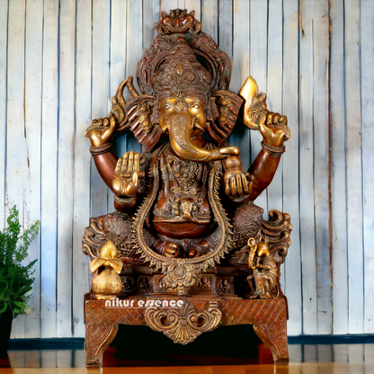 Buy Ganesh Sitting on Singhasan Brass Idol - 34.646 inches Nikuressence