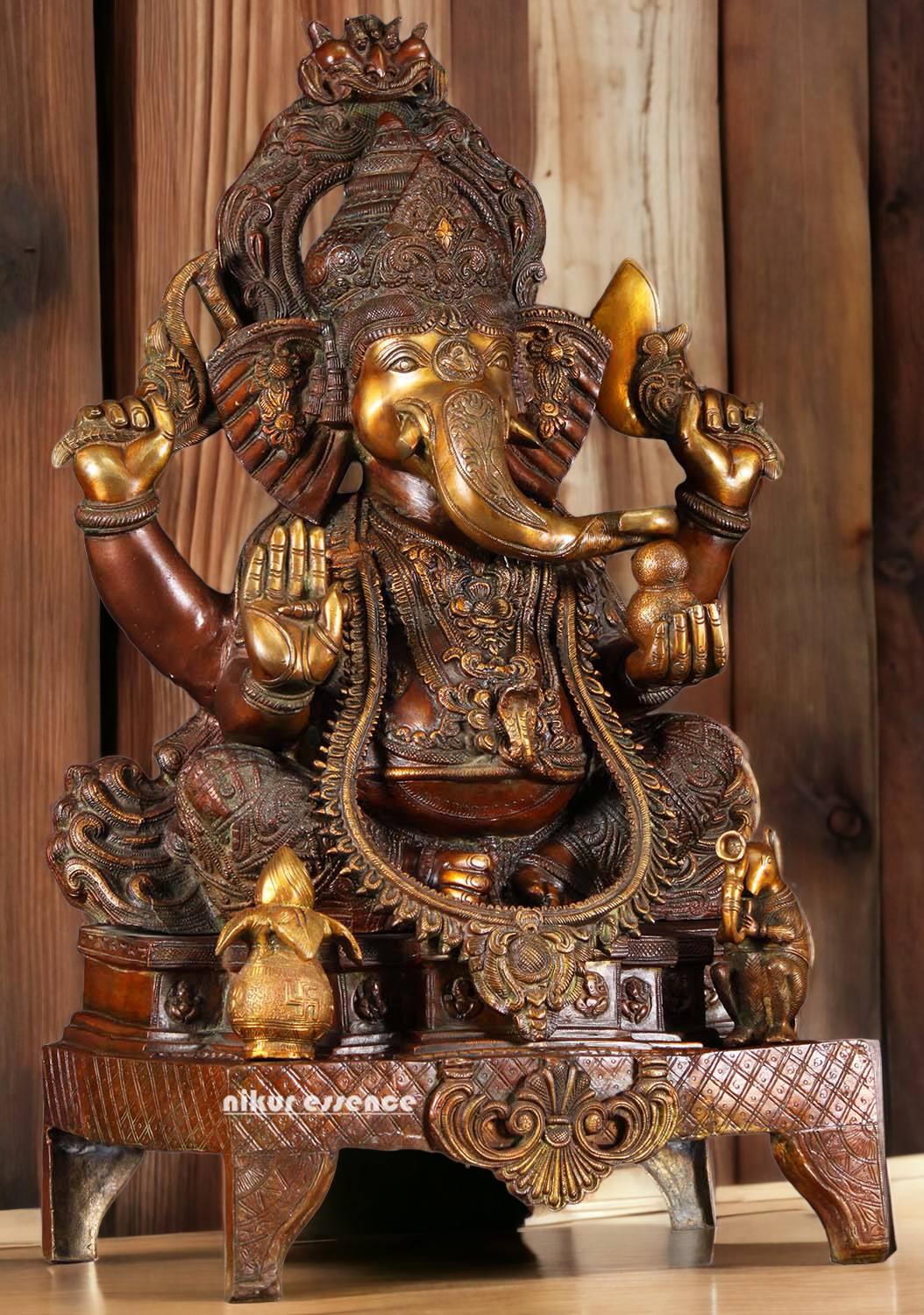 Buy Ganesh Sitting on Singhasan Brass Idol - 34.646 inches Nikuressence