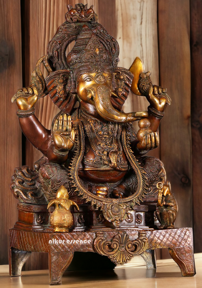 Buy Ganesh Sitting on Singhasan Brass Idol - 34.646 inches Nikuressence