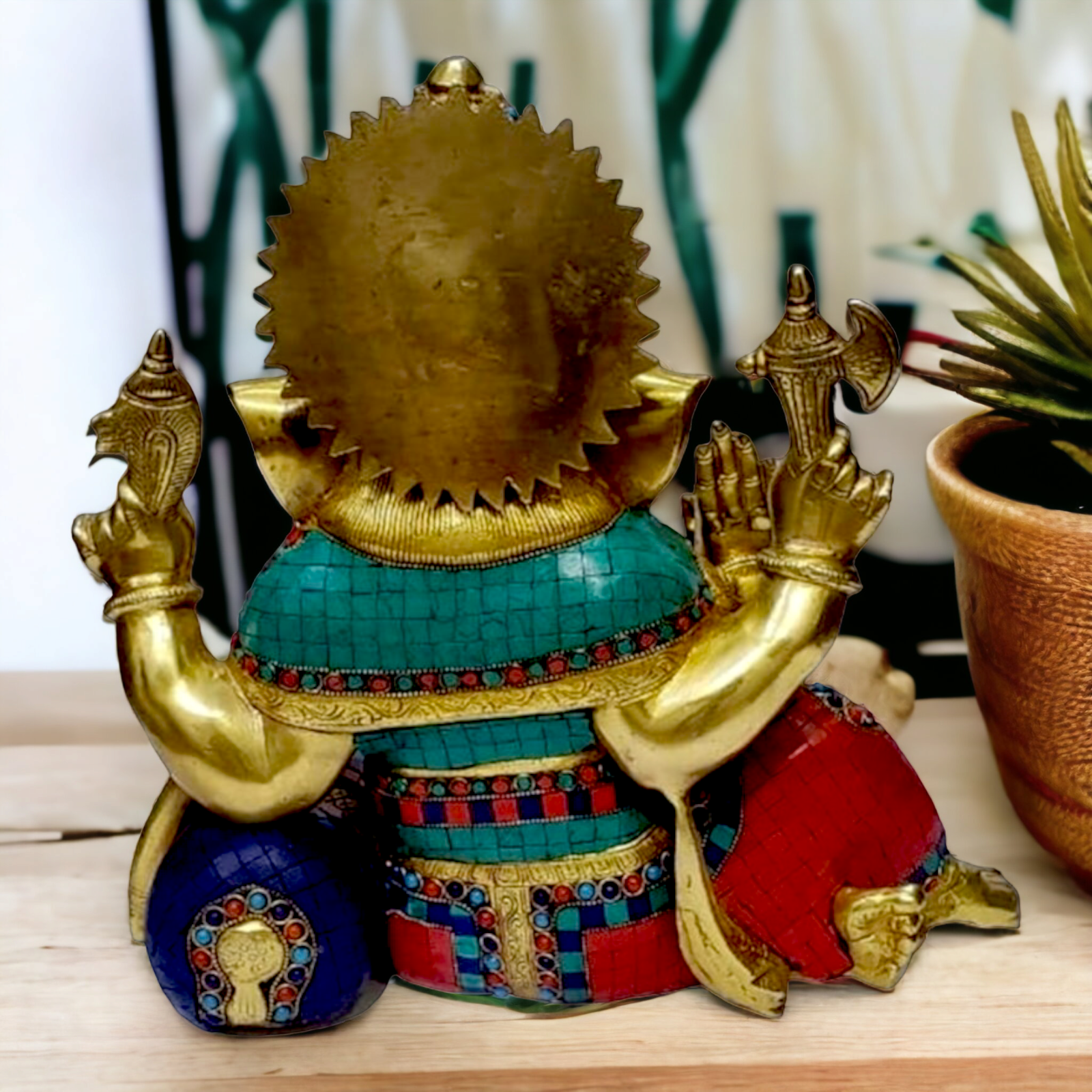 Shop Ganesh Relaxing Brass idol with Stone Work - 15 inches Nikuressence