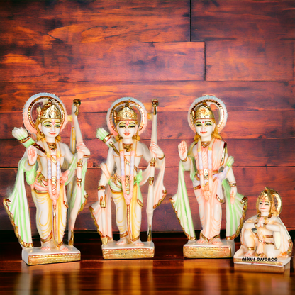 Cultured Marble Ram Darbar Statue - Lord Rama, Sita, Lakshmana, and Hanuman Nikuressence