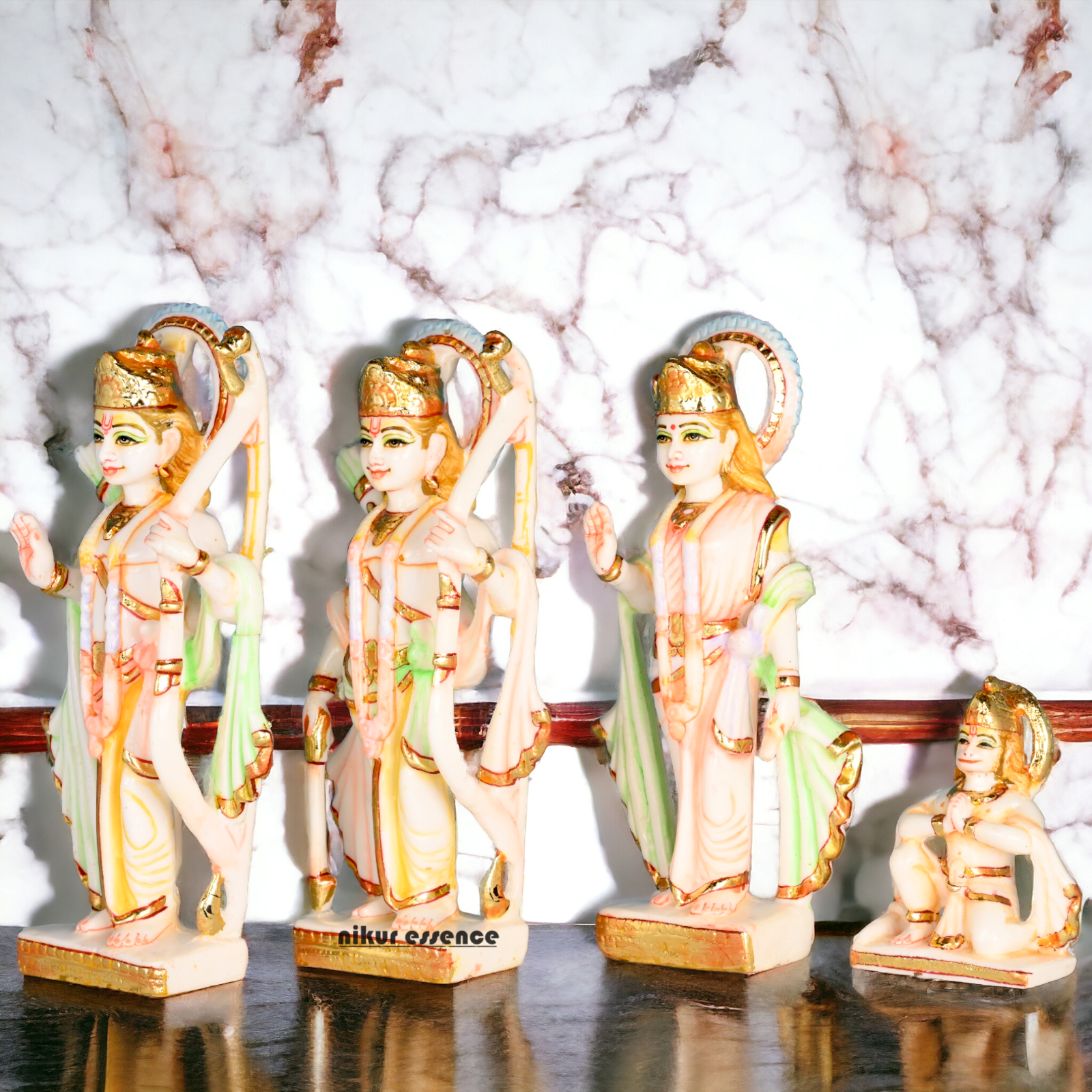 Cultured Marble Ram Darbar Statue - Lord Rama, Sita, Lakshmana, and Hanuman Nikuressence