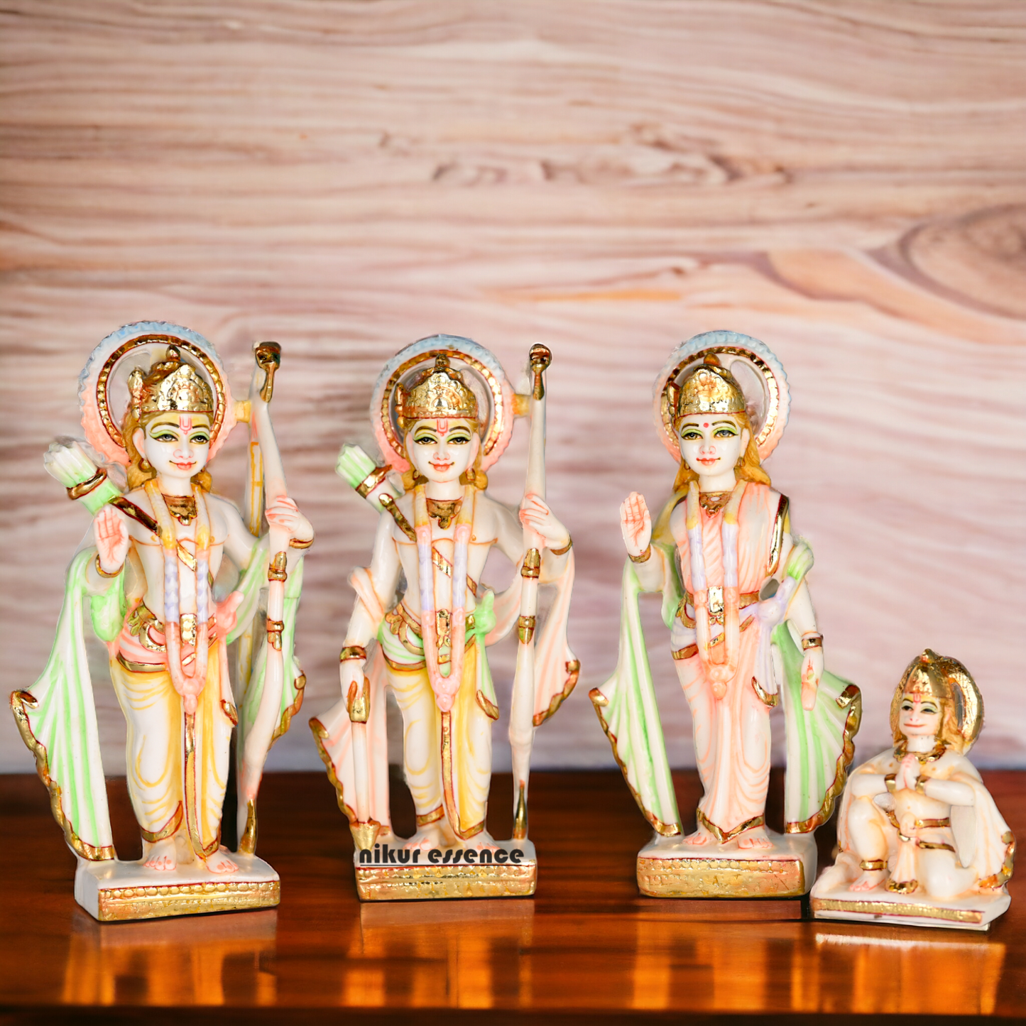 Cultured Marble Ram Darbar Statue - Lord Rama, Sita, Lakshmana, and Hanuman Nikuressence
