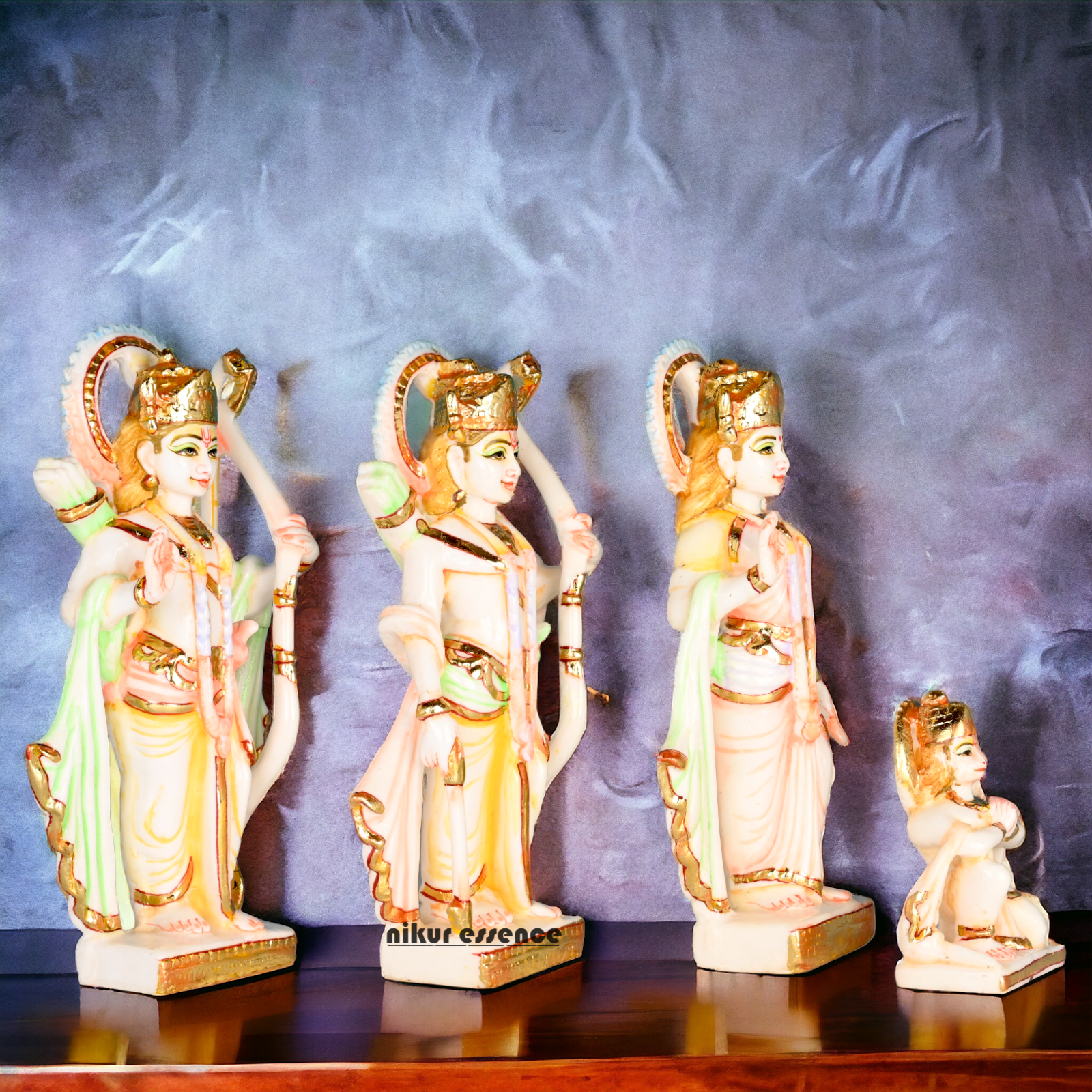 Cultured Marble Ram Darbar Statue - Lord Rama, Sita, Lakshmana, and Hanuman Nikuressence