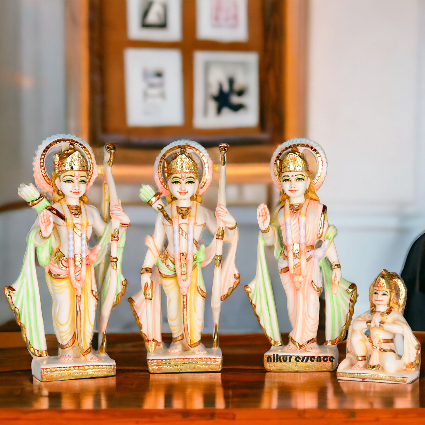 Cultured Marble Ram Darbar Statue - Lord Rama, Sita, Lakshmana, and Hanuman Nikuressence