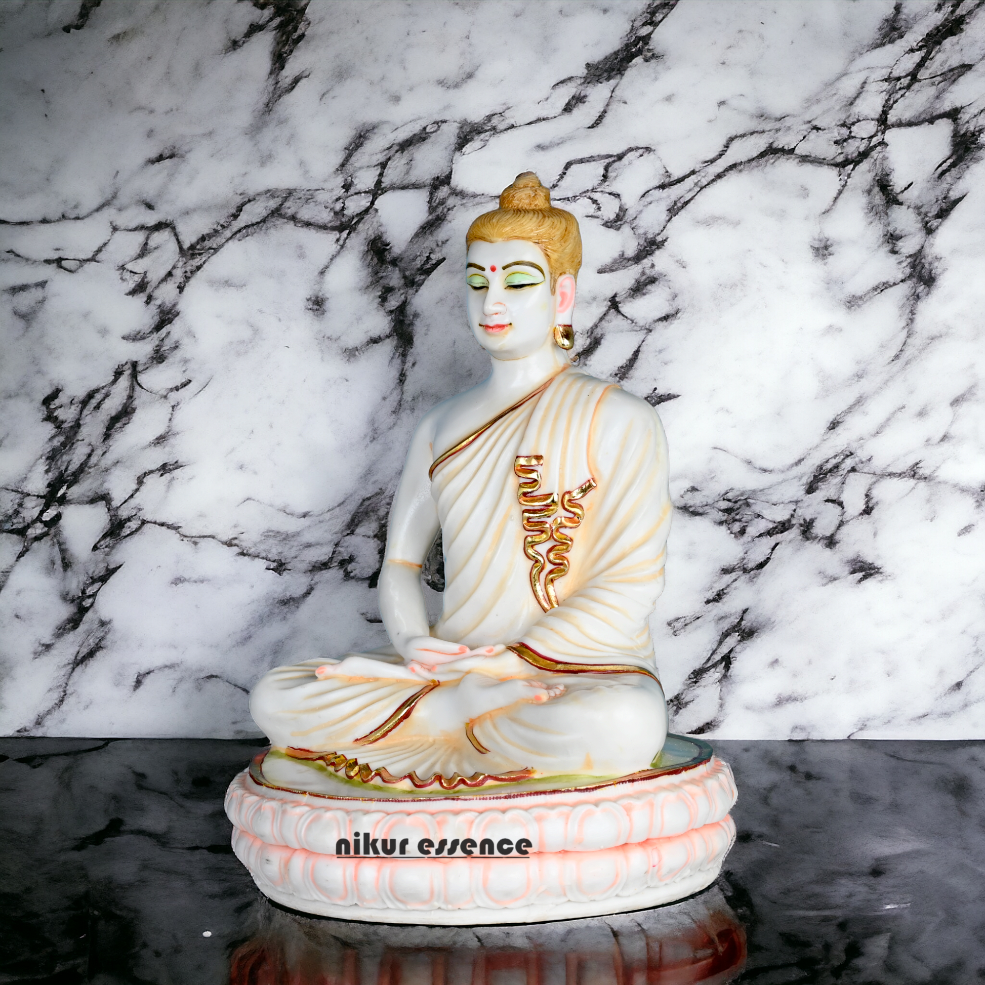 Buy Serene Cultured Marble Buddha Statue - Handcrafted Buddhist Figurine for Meditation fo home Nikuressence