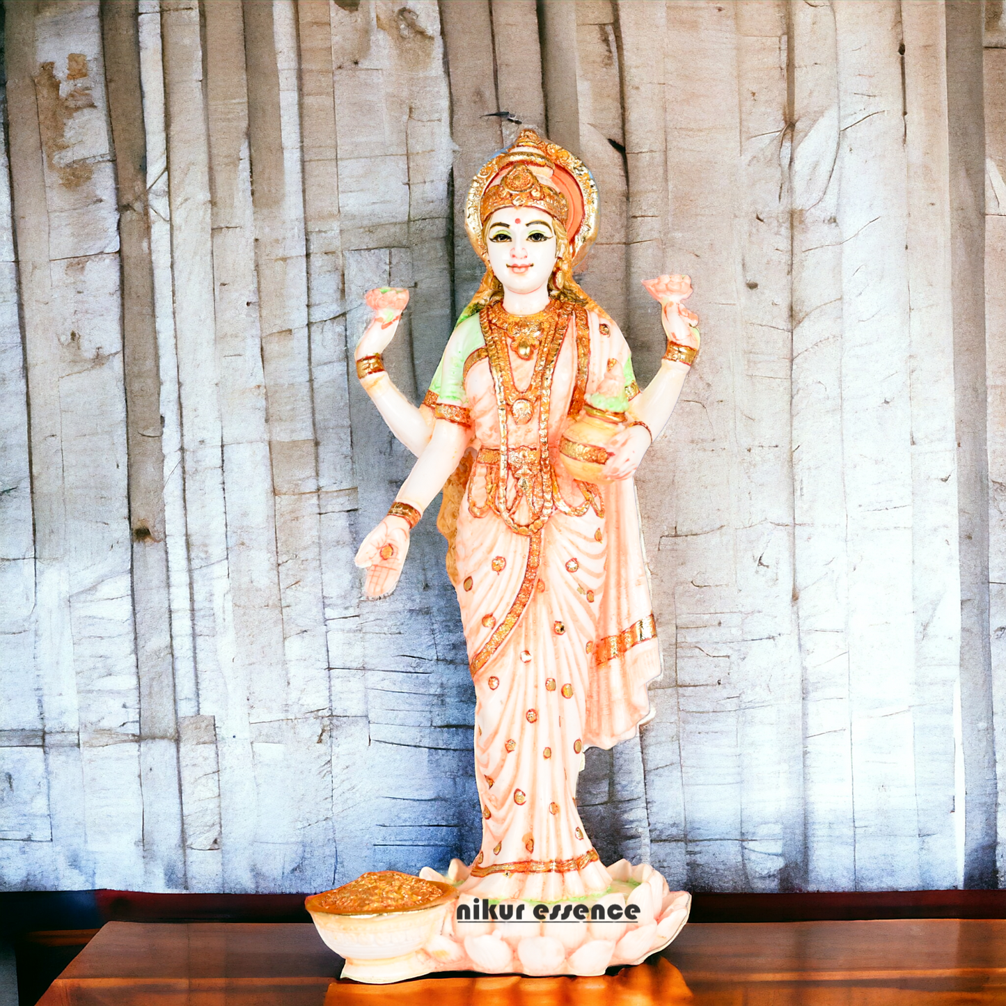 Sri Lakshmi Statue - Hand Painted Dust Marble Lakshmi Idol for Home Temple, Meditation Room Nikuressence