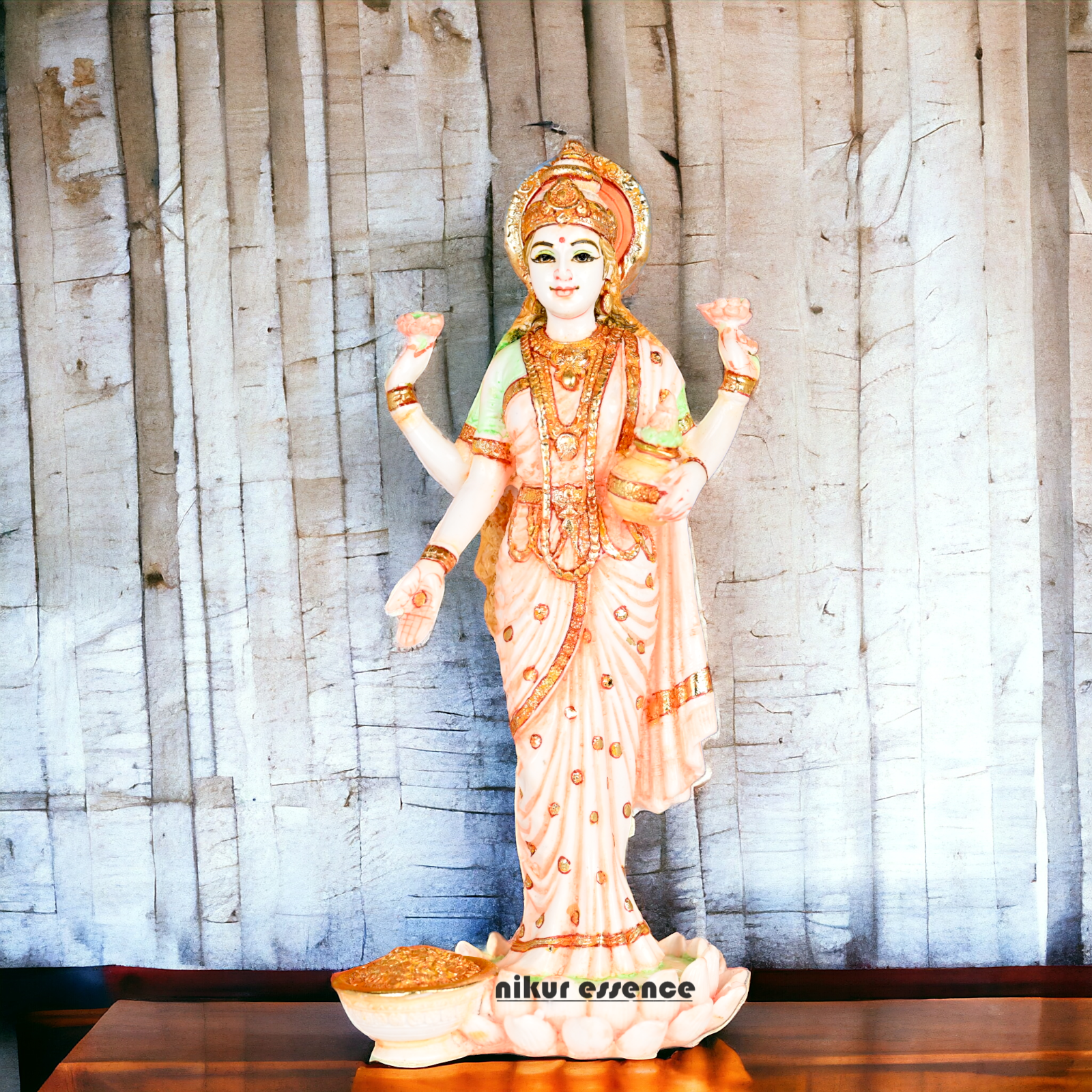 Sri Lakshmi Statue - Hand Painted Dust Marble Lakshmi Idol for Home Temple, Meditation Room Nikuressence