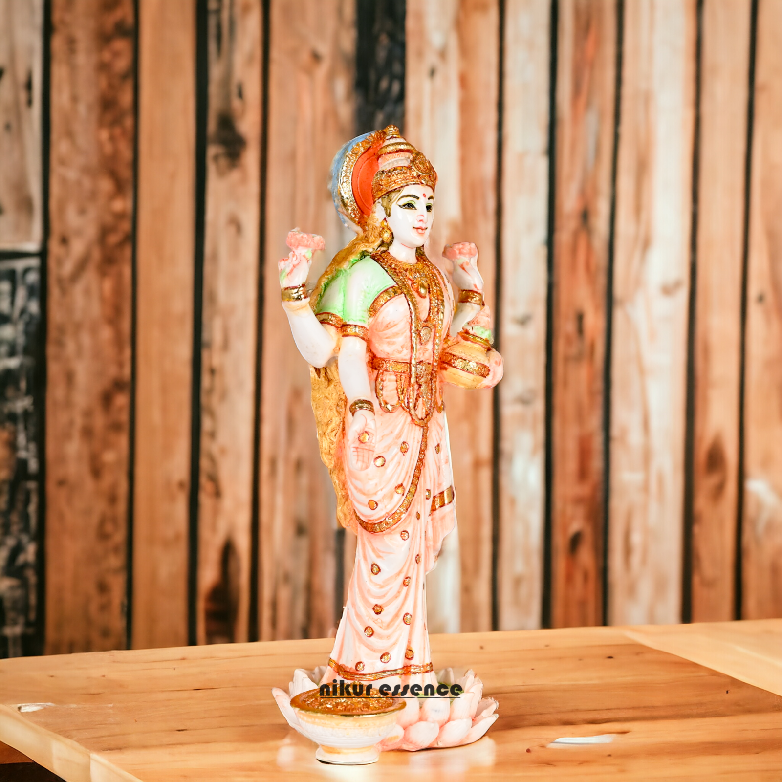 Sri Lakshmi Statue - Hand Painted Dust Marble Lakshmi Idol for Home Temple, Meditation Room Nikuressence