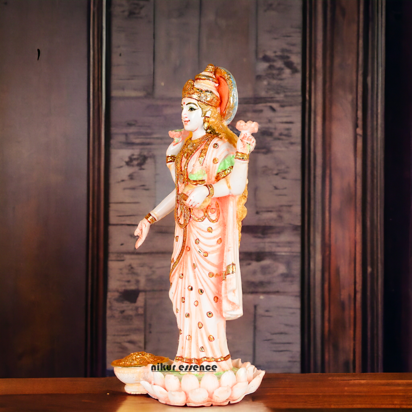 Sri Lakshmi Statue - Hand Painted Dust Marble Lakshmi Idol for Home Temple, Meditation Room Nikuressence