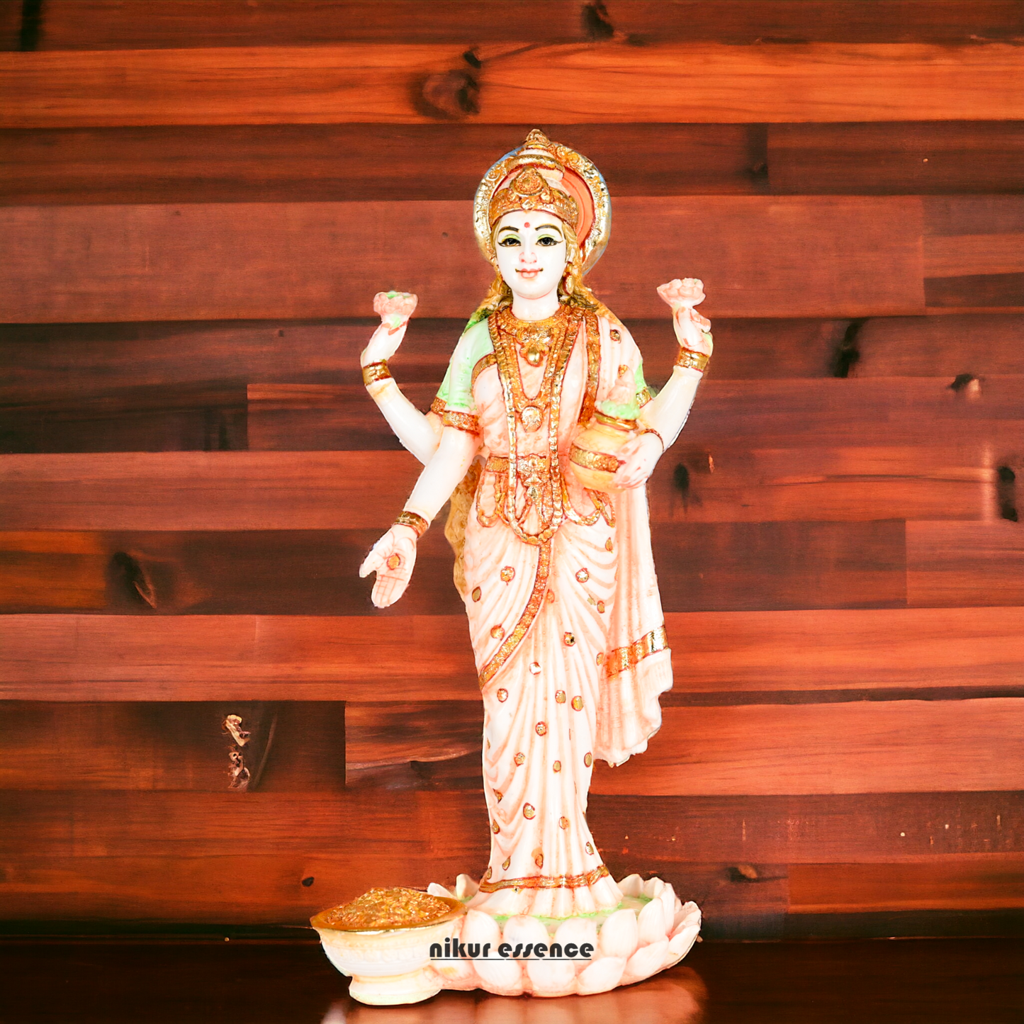 Sri Lakshmi Statue - Hand Painted Dust Marble Lakshmi Idol for Home Temple, Meditation Room Nikuressence
